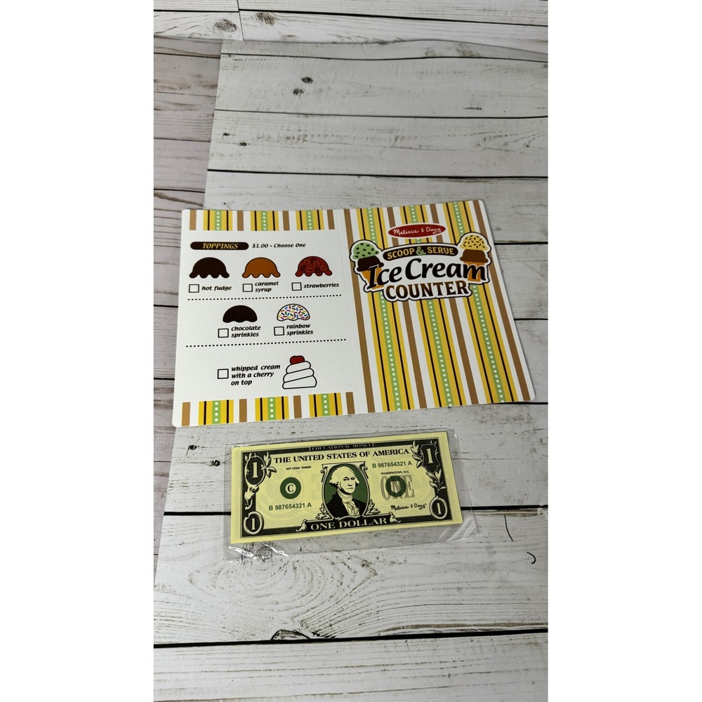 Melissa & Doug Scoop & Serve Ice Cream Counter‎ Menu and Play Money Replacement